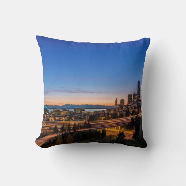 The I-5 freeway and downtown Seattle at twilight Cushion (Front)