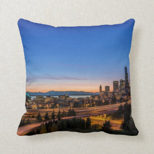 The I-5 freeway and downtown Seattle at twilight Cushion