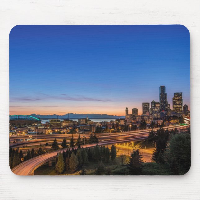 The I-5 freeway and downtown Seattle at twilight Mouse Mat (Front)