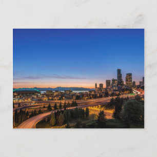 The I-5 freeway and downtown Seattle at twilight Postcard