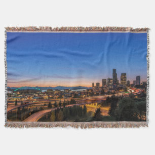 The I-5 freeway and downtown Seattle at twilight Throw Blanket
