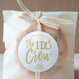 The I Do Crew Wedding Party Favour Gold White Classic Round Sticker