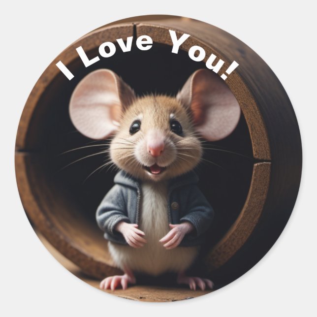 The I love you mouse Classic Round Sticker (Front)