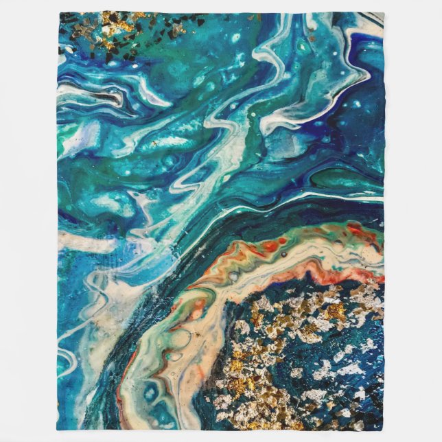 The Ice and The Fish abstract painting Fleece Blanket (Front)