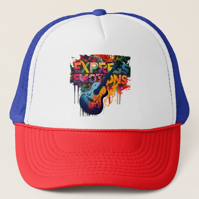 The iconic silhouette of a guitar trucker hat (Front)