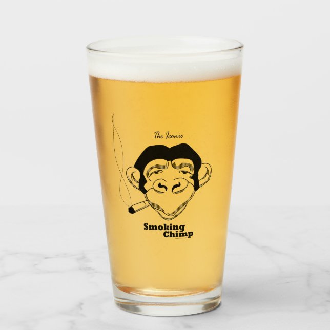 The Iconic Smoking Chimp Beer Glass (Front Filled)
