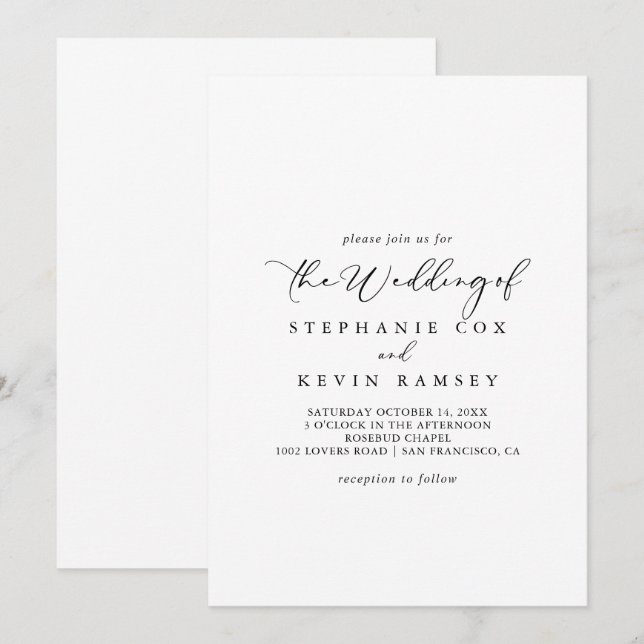 The Idyllic Stylish Calligraphy Wedding Of  Invitation (Front/Back)