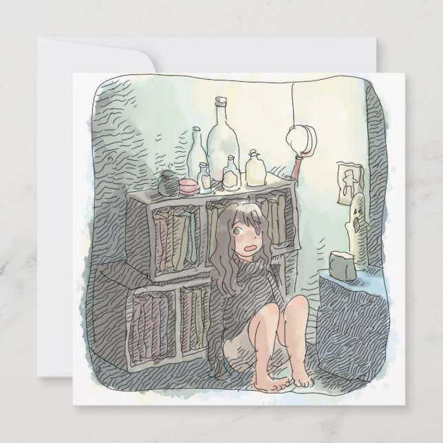 The illustration of a barefoot woman sitting by a  card (Front)