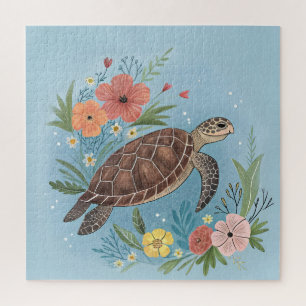 The illustration of a sea turtle jigsaw puzzle