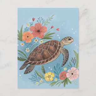 The illustration of a sea turtle postcard