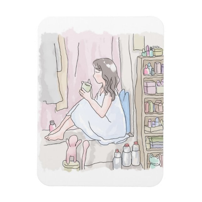 The illustration of a woman sitting by the window  magnet (Vertical)