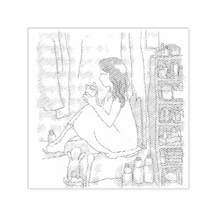 The illustration of a woman sitting by the window self-inking stamp