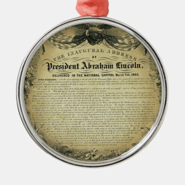 The Inaugural Address of President Abraham Lincoln Metal Tree Decoration (Front)