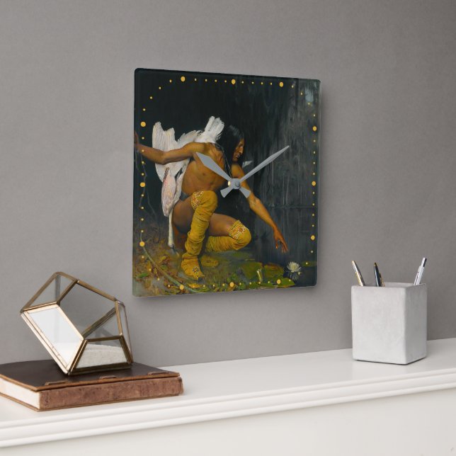 The Indian and the Lily George de Forest Brush  Square Wall Clock (Office)