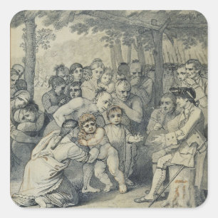 The Indians Delivering up the English Captives to Square Sticker