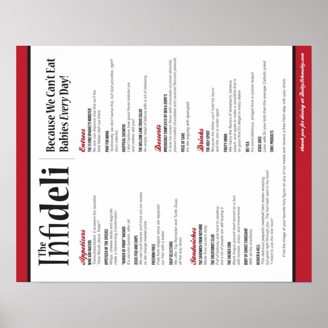 The Infideli Menu Poster (Front)