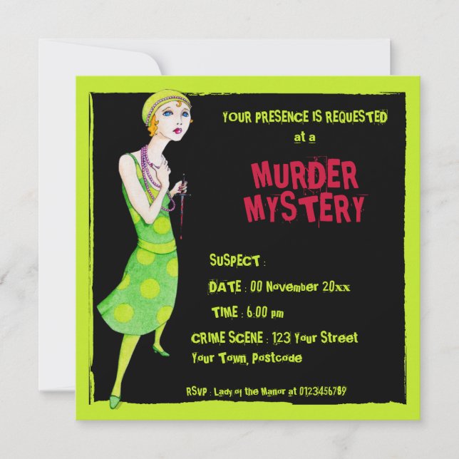 The Ingenue black Murder Mystery Invitation (Front)