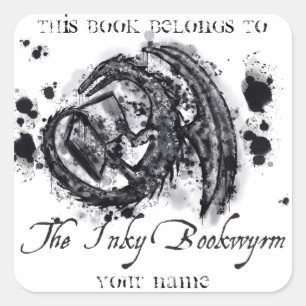 The Inky Bookwyrm Bookplate Square Sticker