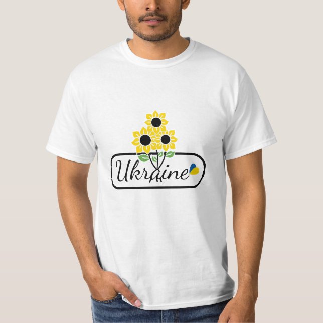 The inscription Ukraine with a heart and sunflower T-Shirt (Front)