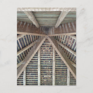 The inside of a wooden roof postcard