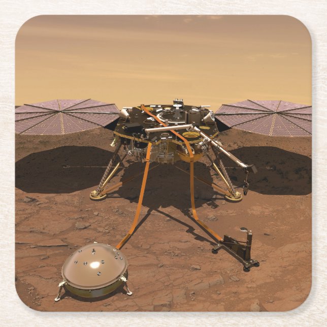 The Insight Lander Operating On Surface Of Mars. Square Paper Coaster (Front)