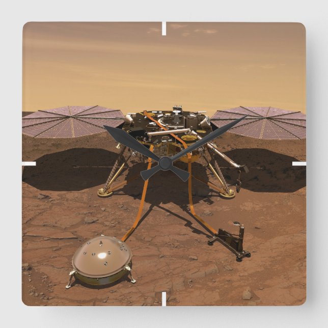 The Insight Lander Operating On Surface Of Mars. Square Wall Clock (Front)