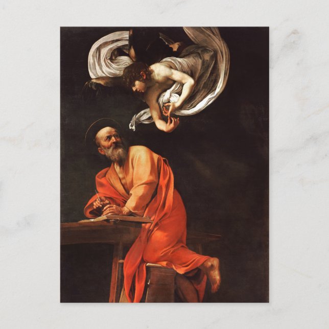 The Inspiration of Saint Matthew, Caravaggio Postcard (Front)