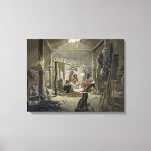 The Interior of a Hut of a Mandan Chief, plate 19 Canvas Print