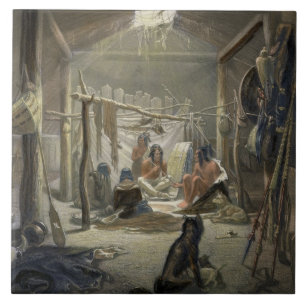 The Interior of a Hut of a Mandan Chief, plate 19 Tile