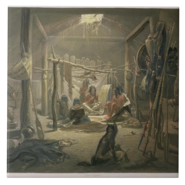 The Interior of the Hut of a Mandan Chief, plate 1 Tile (Front)