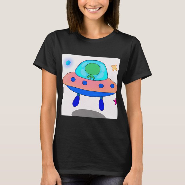 The Interstellar Explorer: A Futuristic UFO Design T-Shirt (Front)