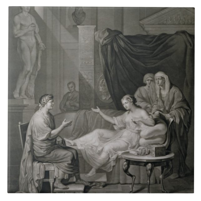 The Interview of Augustus and Cleopatra, engraved Tile (Front)