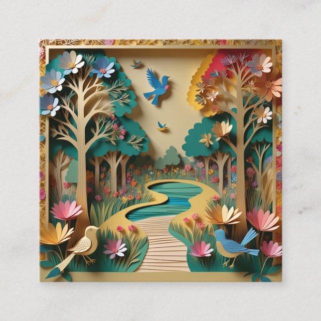 The Intricately detailed gold colour 3d paper patc Square Business Card (Front)