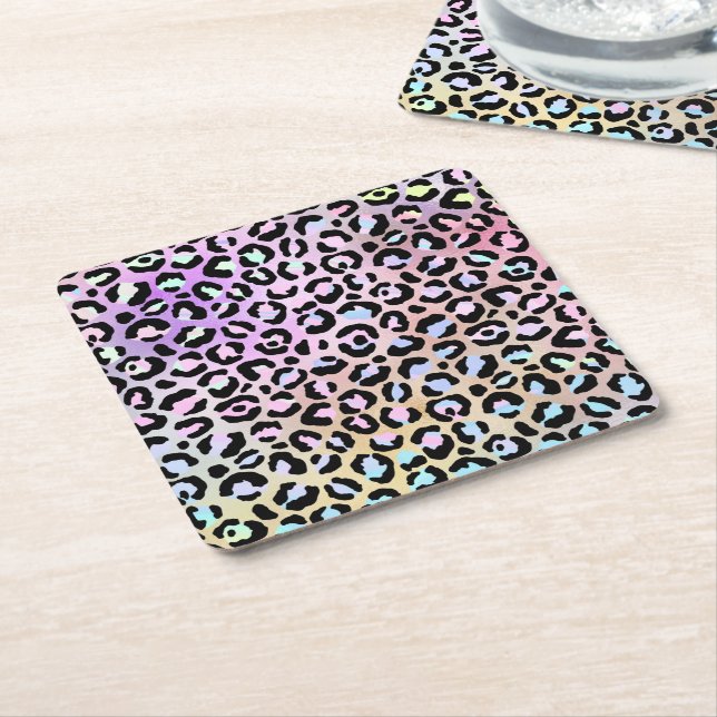 The Iridescent Leopard Series Design 6 Square Paper Coaster (Angled)