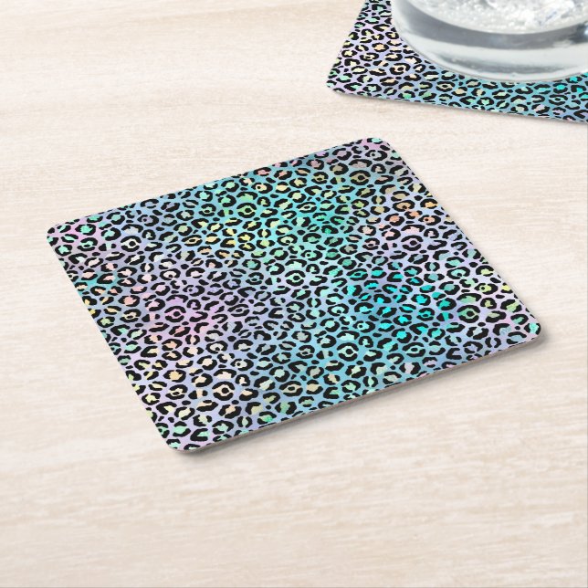 The Iridescent Leopard Series Design 8 Square Paper Coaster (Angled)