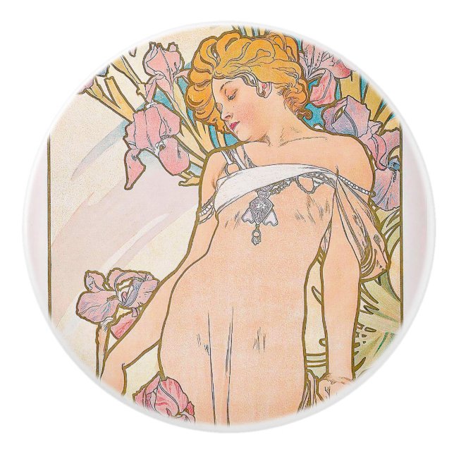 The Iris (1897) by Alphonse Mucha  Ceramic Knob (Front)