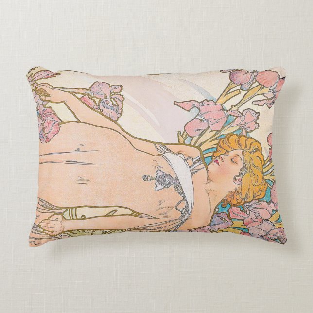 The Iris (1897) by Alphonse Mucha  Decorative Cushion (Front)