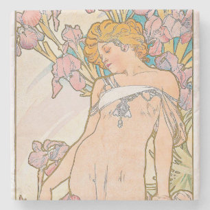 The Iris (1897) by Alphonse Mucha Stone Coaster