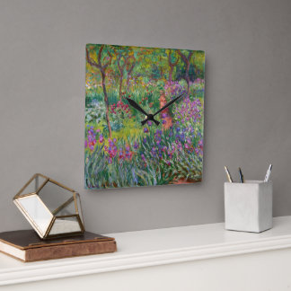 The Iris Garden At Giverny By Claude Monet Square Wall Clock