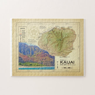 The Island of Kauai [vintage inspired] puzzle map