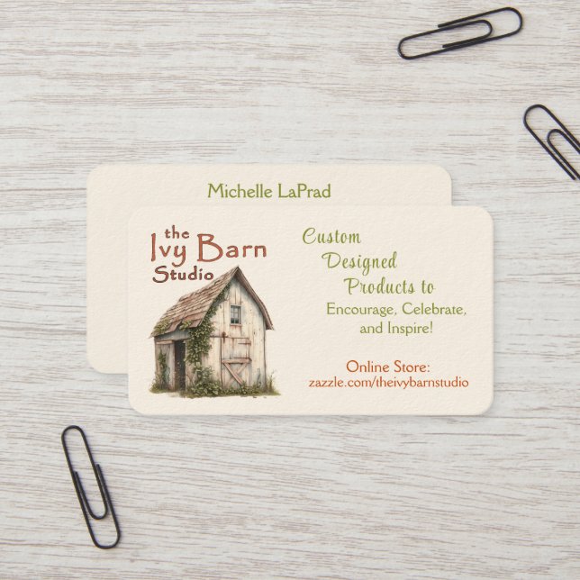 The Ivy Barn Studio business card (Front/Back In Situ)