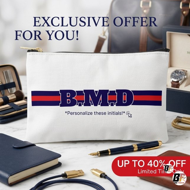 The Ivy League Custom Varsity Monogram Navy & Red Accessory Pouch (#foryou)