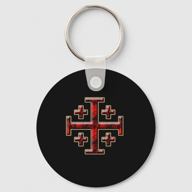 The Jerusalem Cross - Black Back Key Ring (Front)