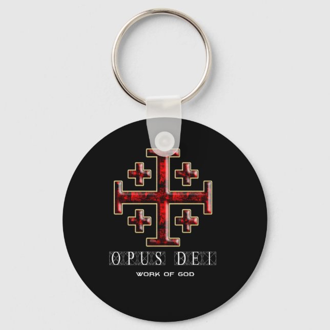 The Jerusalem Cross - ver 1 - Opus Dei - Black Key Ring (Front)