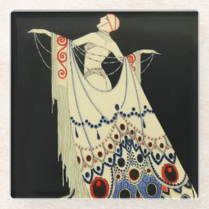 “The Jewelled Gown” Art Deco by Jose Carlos Glass Coaster