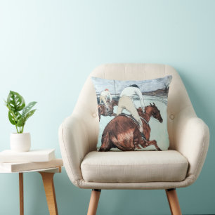 The Jockey drawing by Henri de Toulouse-Lautrec Cushion