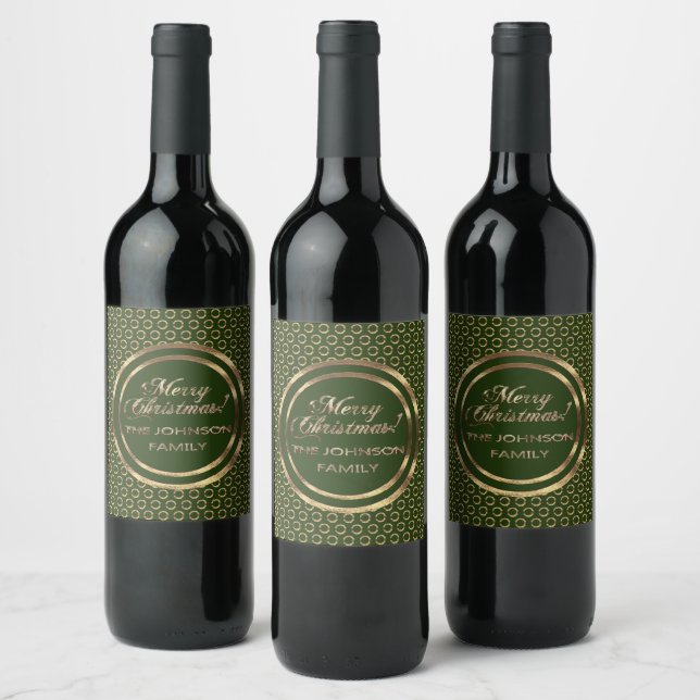 The Johnson Family Christmas Green Faux Gold Wine Label (Bottles)