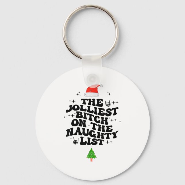 The Jolliest On The Naughty List Funny Christmas  Key Ring (Front)
