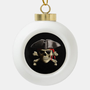 The Jolly Roger Pirate Skull Ceramic Ball Christmas Ornament
