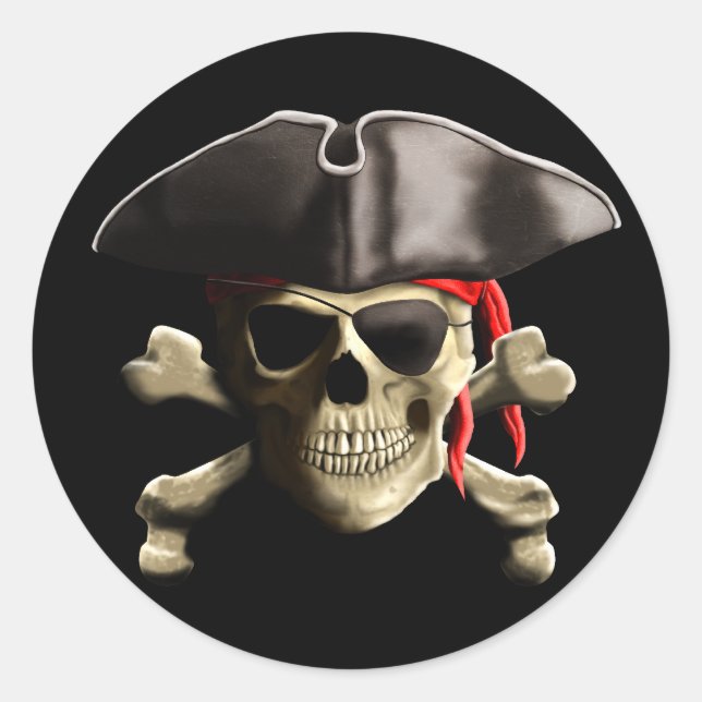 The Jolly Roger Pirate Skull Classic Round Sticker (Front)